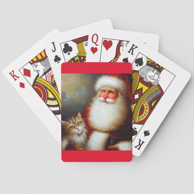 Christmas Santa and a Cat (2) Playing Cards (Back)
