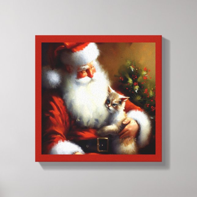 Christmas Santa and a Cat 3 Canvas Print (Front)