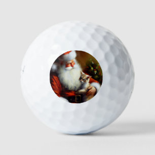 Christmas Santa and a Cat (3) Golf Balls