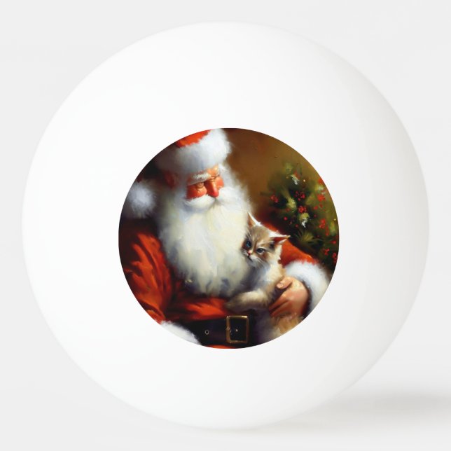 Christmas Santa and a Cat (3) Ping Pong Ball (Front)