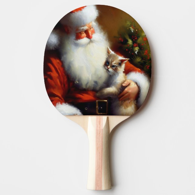 Christmas Santa and a Cat (3) Ping Pong Paddle (Front)