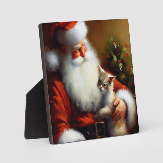 Christmas Santa and a Cat 3 Plaque (Front)