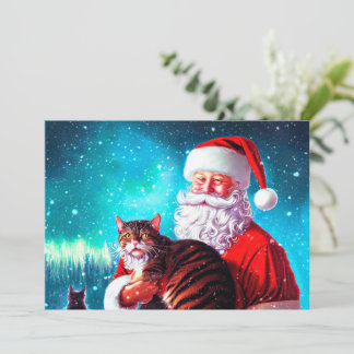 Christmas Santa and Cat Flat Note Card