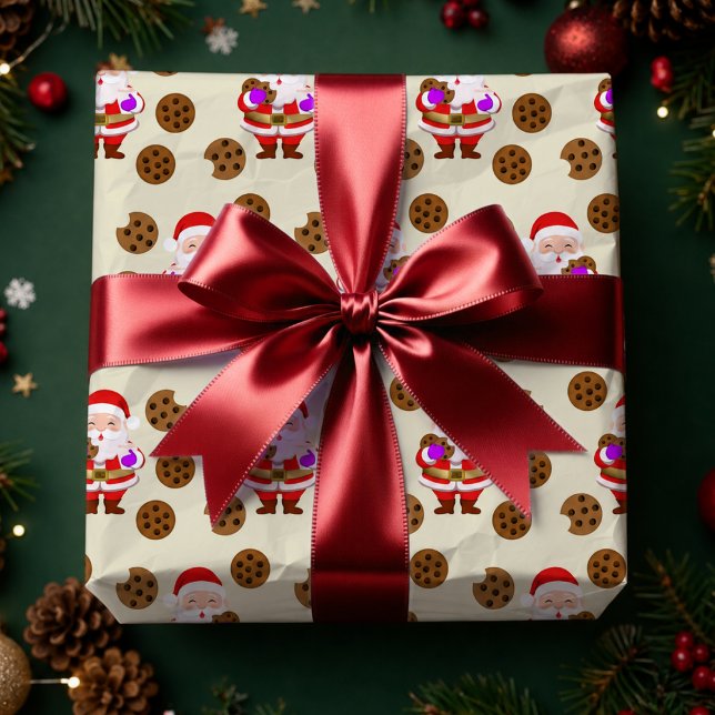 Christmas Santa And Cookie  Wrapping Paper (Making Christmas joyful and fun with cute hand drawn paper will always have your person smiling.)