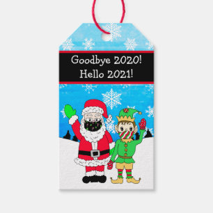 Christmas Santa and Elf in Facemasks 2020 Gift Tags