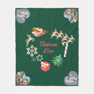 Christmas Santa and Reindeer 2 Photos   Fleece Blanket