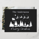 Christmas santa and reindeer sleigh black photo<br><div class="desc">Christmas traditional santa and reindeer sleigh modern black design and real foil design with photo on reverse</div>