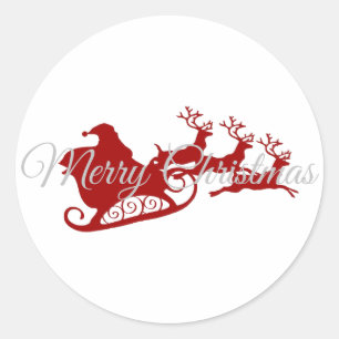 Christmas Santa and reindeer  vintage retro    Classic Round Sticker