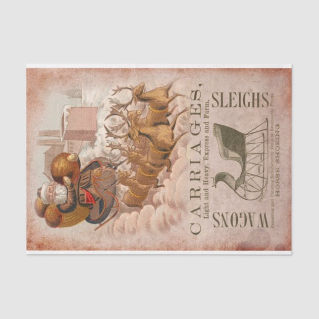 Christmas Santa and Sleigh with Reindeer Decoupage Tissue Paper (Front)