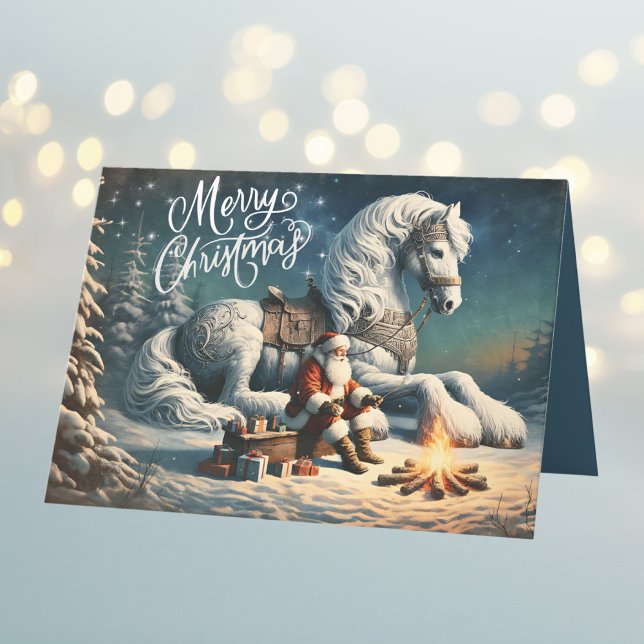 Christmas Santa and White Horse Magical Holiday Card (Creator Uploaded)