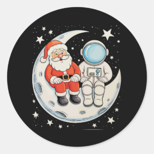 Christmas Santa Astronaut Moon Space Xmas Holiday Classic Round Sticker