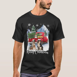 Christmas Santa Australian Shepherd Red Truck Xmas T-Shirt