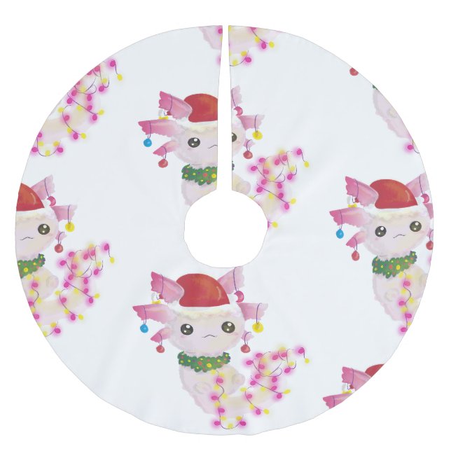 christmas santa axolotl brushed polyester tree skirt (Front)