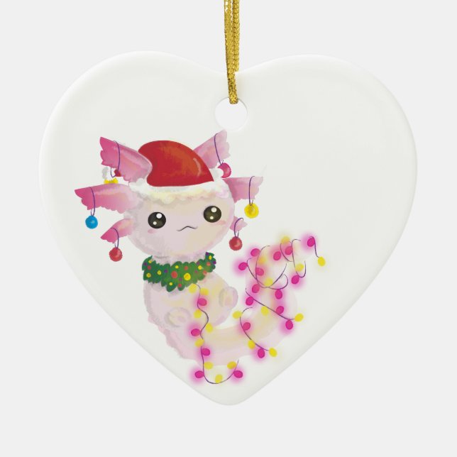 christmas santa axolotl ceramic tree decoration (Front)