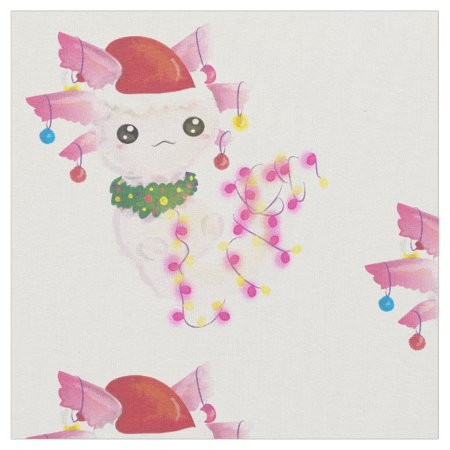 christmas santa axolotl fabric (Close Up)