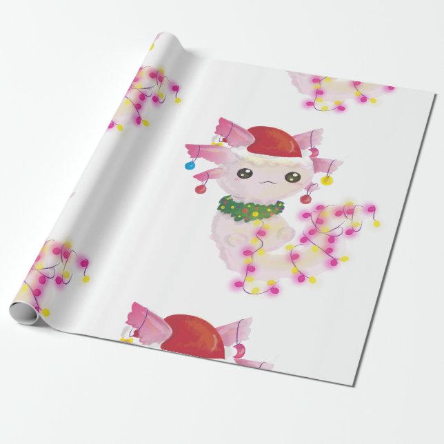 christmas santa axolotl wrapping paper (Unrolled)