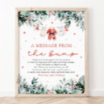 Christmas Santa Baby A Message From The Bump Sign<br><div class="desc">The Red Santa Gender Neutral Santa Baby Clothes Christmas Baby Shower "A Message From The Bump" Sign brings a festive, heartwarming touch to your holiday baby shower. With a bright red background accented by delicate snowflakes, eucalyptus greenery, and adorable Santa-inspired baby clothes, this sign invites guests to leave special messages,...</div>