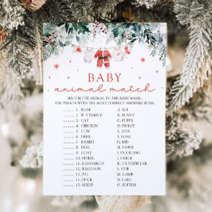 Christmas Santa Baby Animal Match Baby Shower Game Invitation