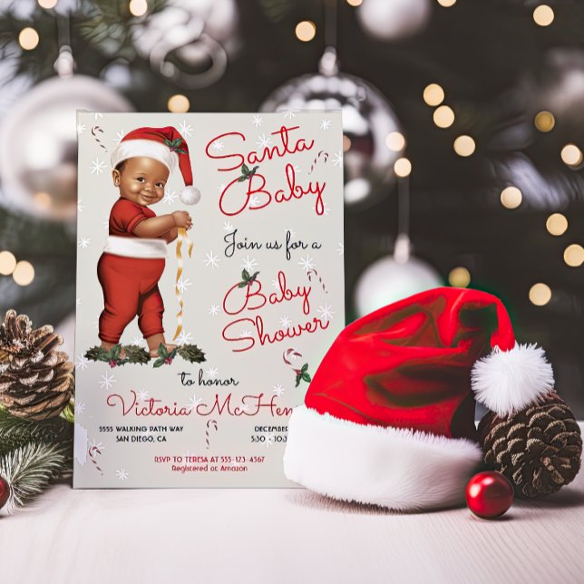 Christmas Santa Baby Baby Shower African American Invitation (Creator Uploaded)