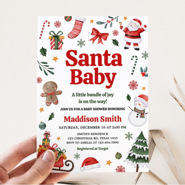 Christmas Santa Baby Baby Shower  Invitation (Christmas Santa Baby Baby Shower Invitation)