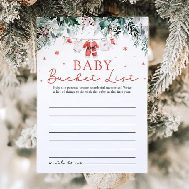 Christmas Santa Baby Bucket List Baby Shower Game Invitation (Watercolor Cute Christmas Santa Baby Bucket List Baby Shower Game)