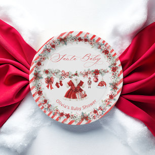 Christmas Santa Baby Girl Baby Shower  Paper Plate