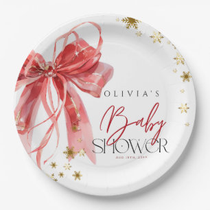 Christmas Santa Baby Red and Gold Baby Shower Paper Plate