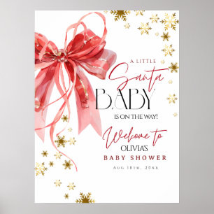 Christmas Santa Baby Red and Gold Welcome Sign