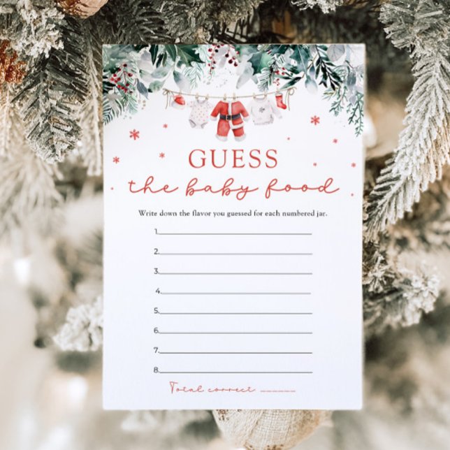 Christmas Santa Baby Shower Guess The Baby Food Invitation (Watercolor Cute Christmas Santa Baby Shower Guess The Baby Food Game)