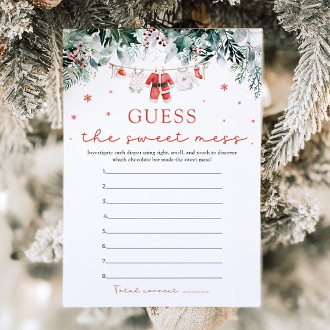 Christmas Santa Baby Shower Guess the Sweet Mess Invitation (Watercolor Cute Christmas Santa Baby Shower Guess the Sweet Mess Game)