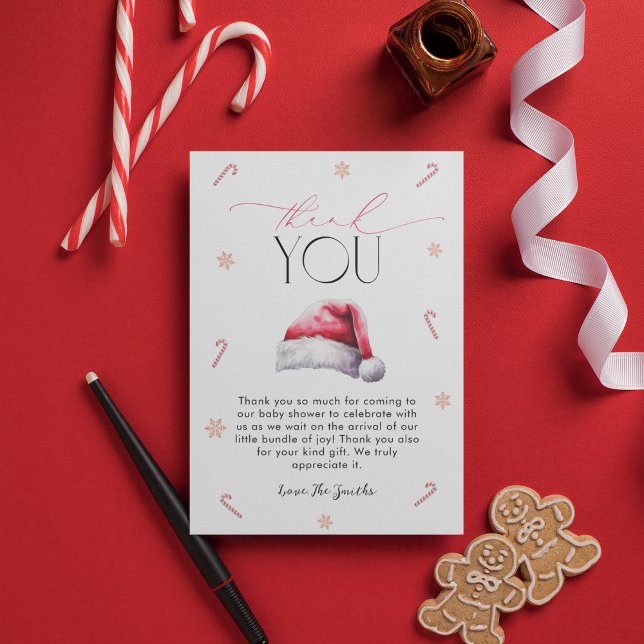 Christmas Santa Baby Shower Trendy Minimal Thank You Card (Creator Uploaded)
