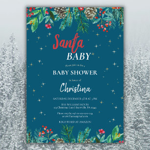 Christmas Santa Baby Shower Watercolor Invitation