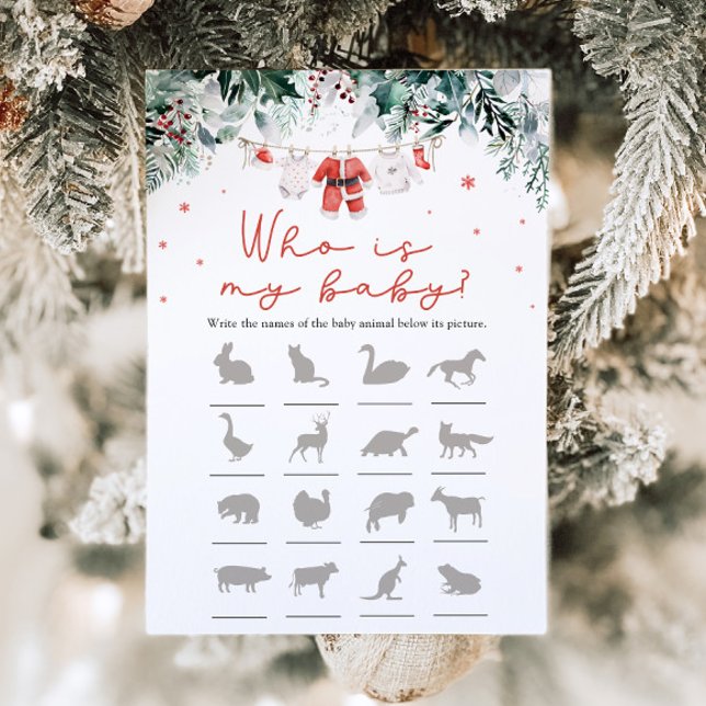 Christmas Santa Baby Shower Who Is My Baby Game Invitation (Watercolor Cute Christmas Santa Baby Shower Who Is My Baby Game )