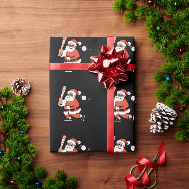 Christmas Santa Baseball Bat Candy Cane Slugger Wrapping Paper (Holiday Gift)