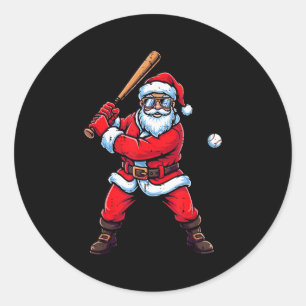 Christmas Santa Baseball Batter Xmas Sports Men Bo Classic Round Sticker