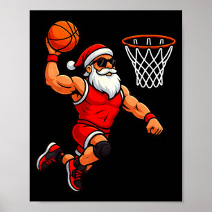 Christmas Santa Basketball Player Dunking Basketba Poster