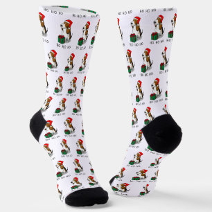 Christmas Santa Basset Hound (tri color 1) Cute Socks