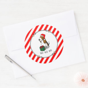 Christmas Santa Basset Hound (tri colour 1) Cute Classic Round Sticker