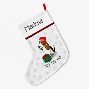 Christmas Santa Basset Hound (tri colour 1) Cute Large Christmas Stocking