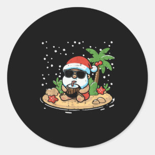 Christmas Santa Beach Xmas Tropical Hawaii Men Wom Classic Round Sticker