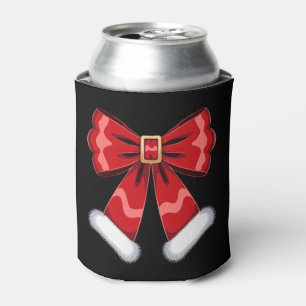 Christmas Santa Belt Bow Red Fur Ornament Xmas Can Cooler