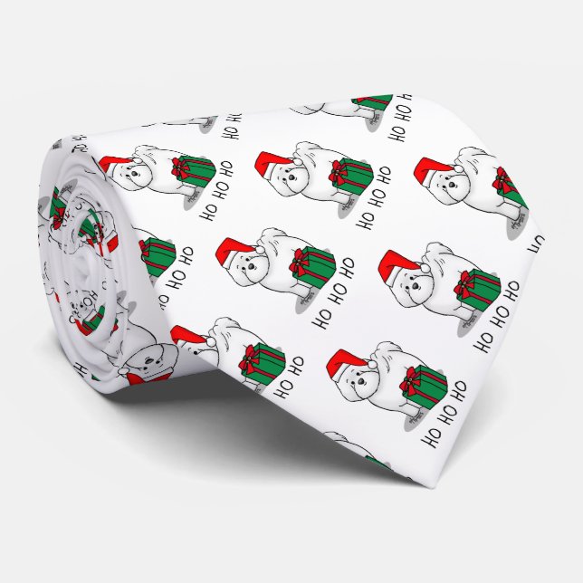 Christmas Santa Bichon Frise Dog Cute Tie (Rolled)