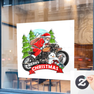 Christmas Santa Biker  Window Cling
