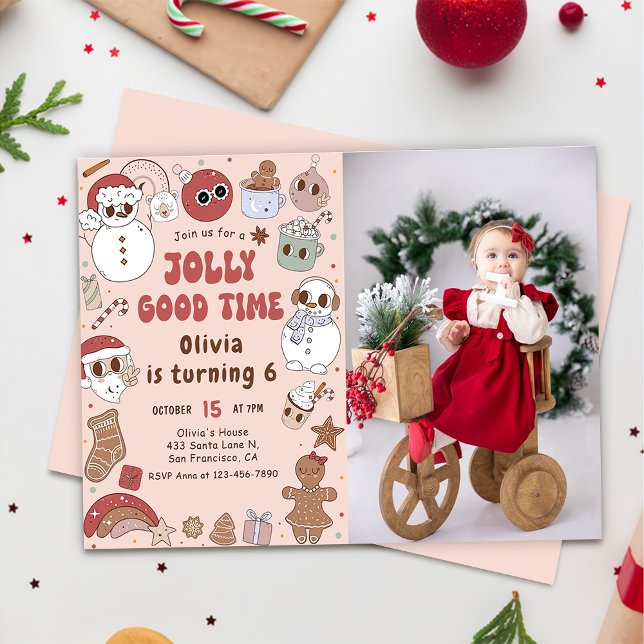 Christmas Santa Birthday Jolly good time Photo Invitation (Creator Uploaded)