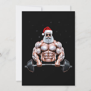 Christmas Santa Bodybuilder Weightlifting Gym Invitation