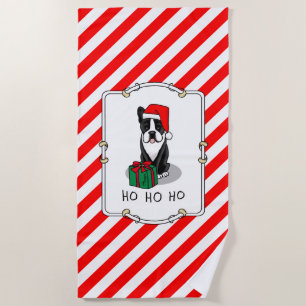 Christmas Santa Boston Terrier (black) Cute Beach Towel