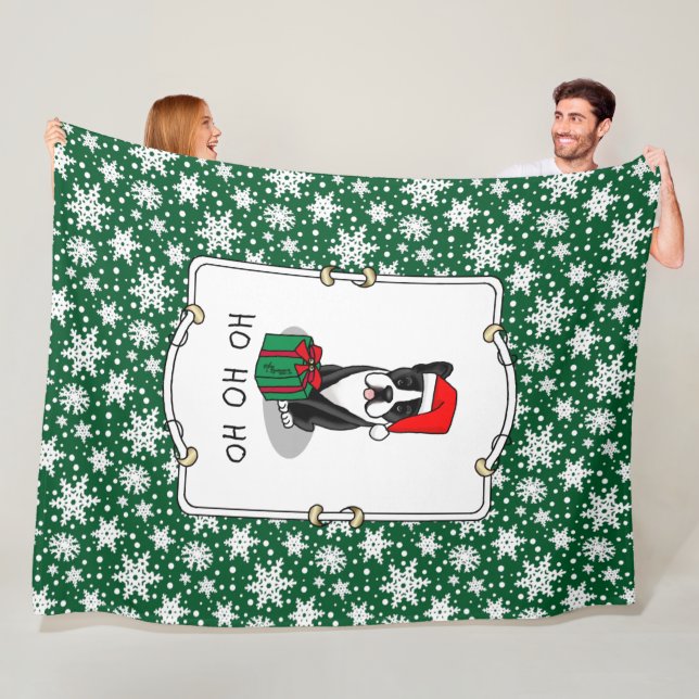 Christmas Santa Boston Terrier (black) Cute Fleece Blanket (In Situ)