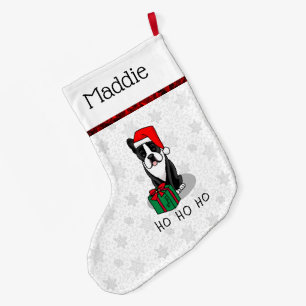 Christmas Santa Boston Terrier (black) Cute Large Christmas Stocking
