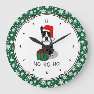 Christmas Santa Boston Terrier (black) Cute Large Clock