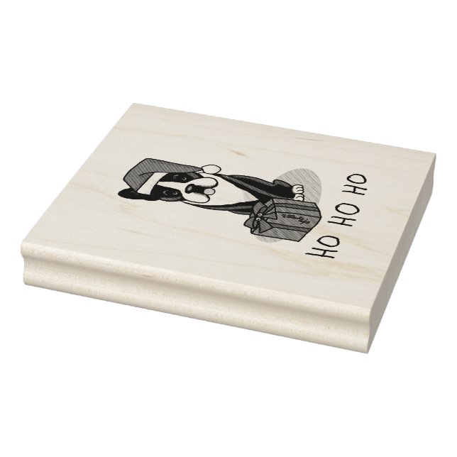 Christmas Santa Boston Terrier (black) Cute Rubber Stamp (Stamp)